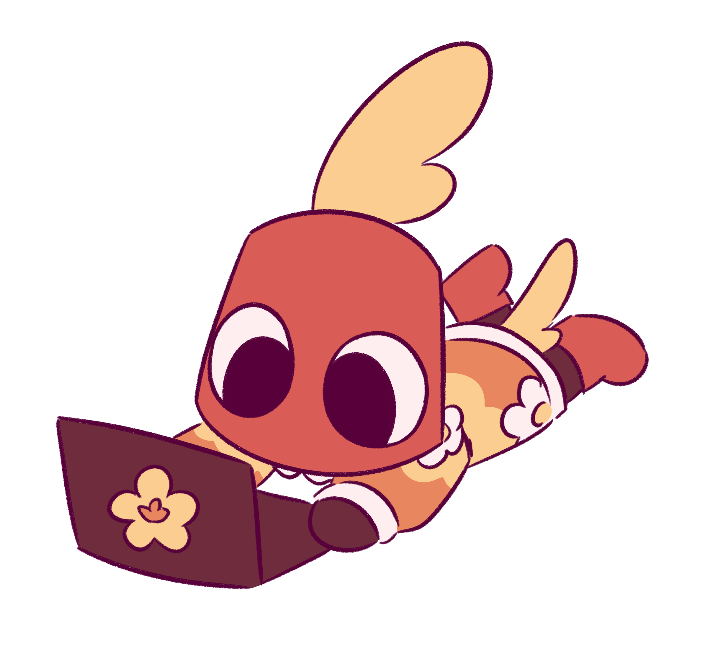 a drawing of my sona laying down with a laptop