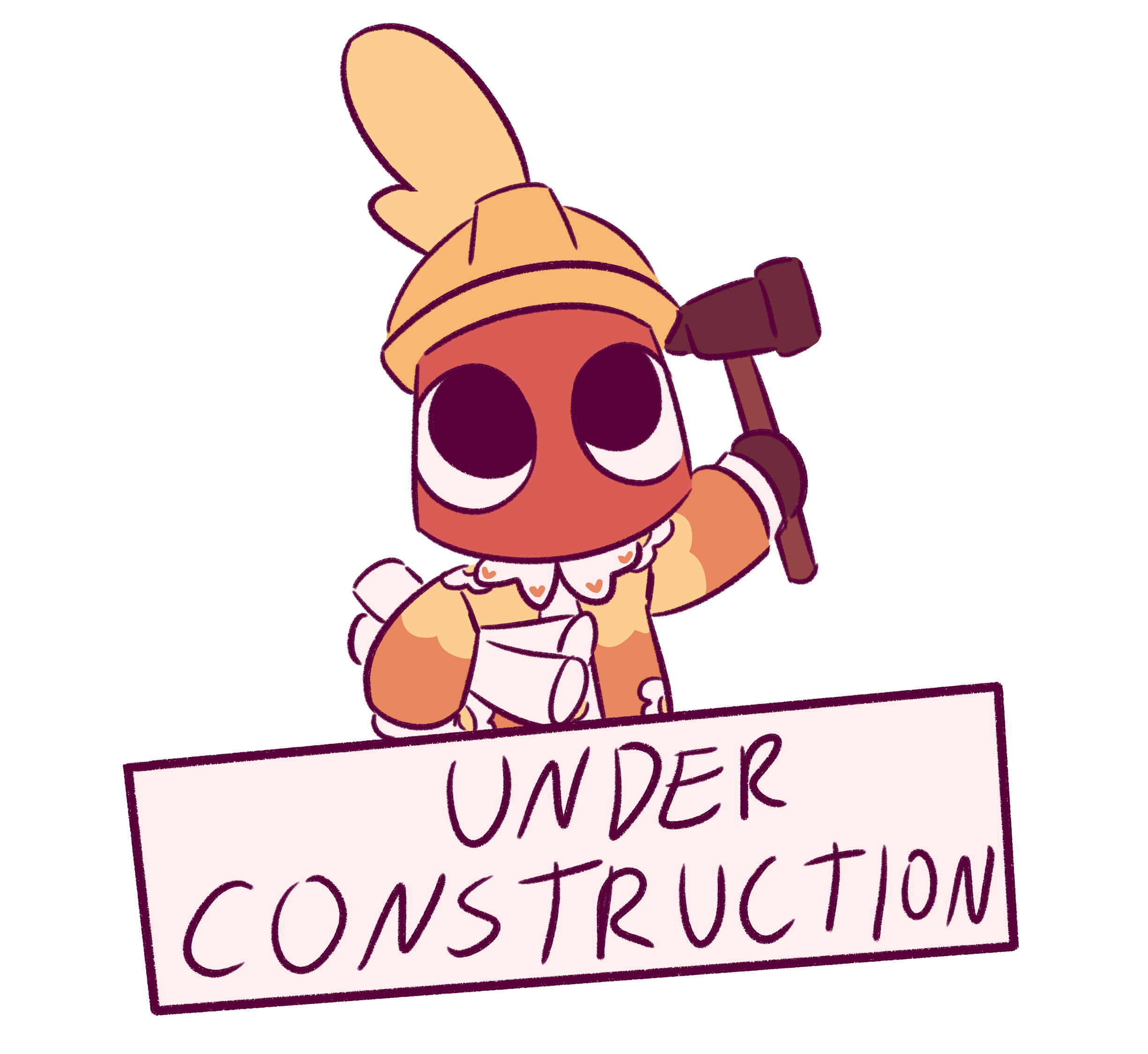 a drawing of my sona with a hard hat and hammer with a sign saing under construction