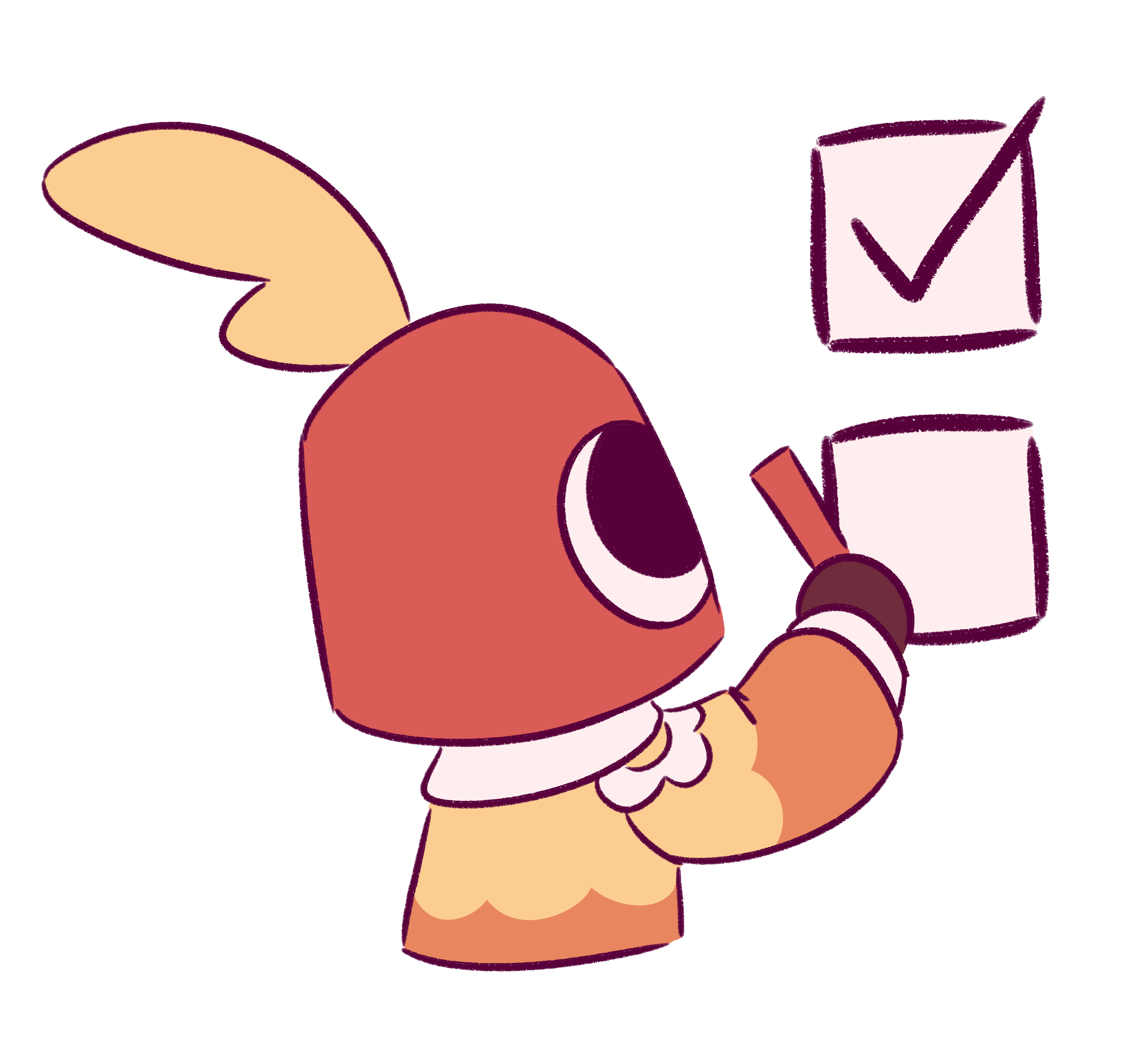 a drawing of my sona adding a checkmark to a to-do list