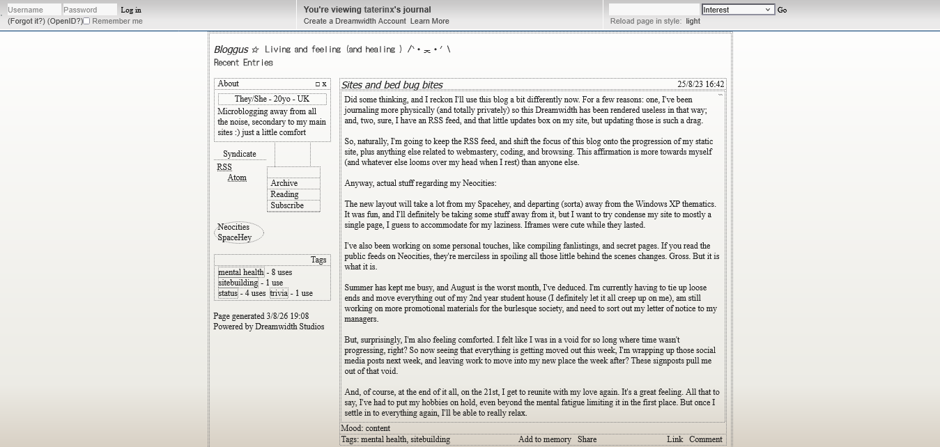 A screenshot of my Dreamwidth blog