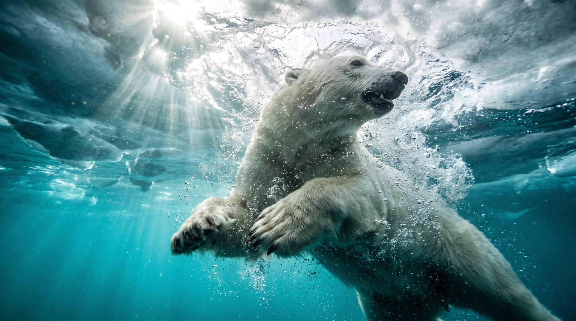 Polar Bear Surfacing Underwater