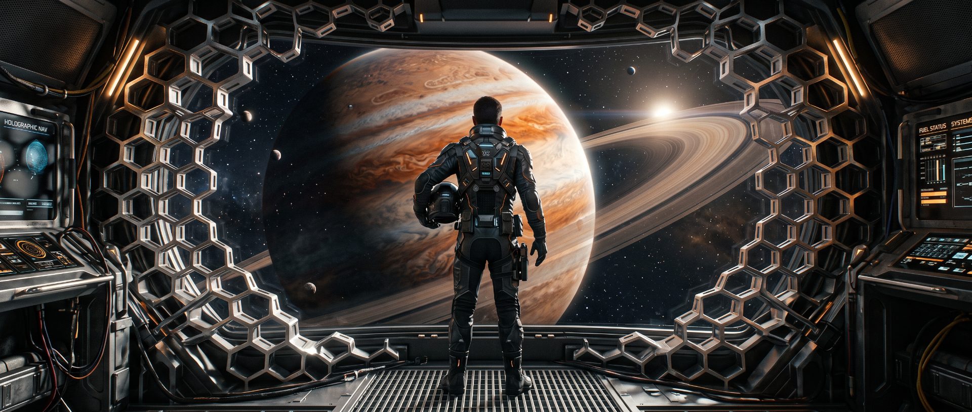 Pilot Gazing At Gas Giant
