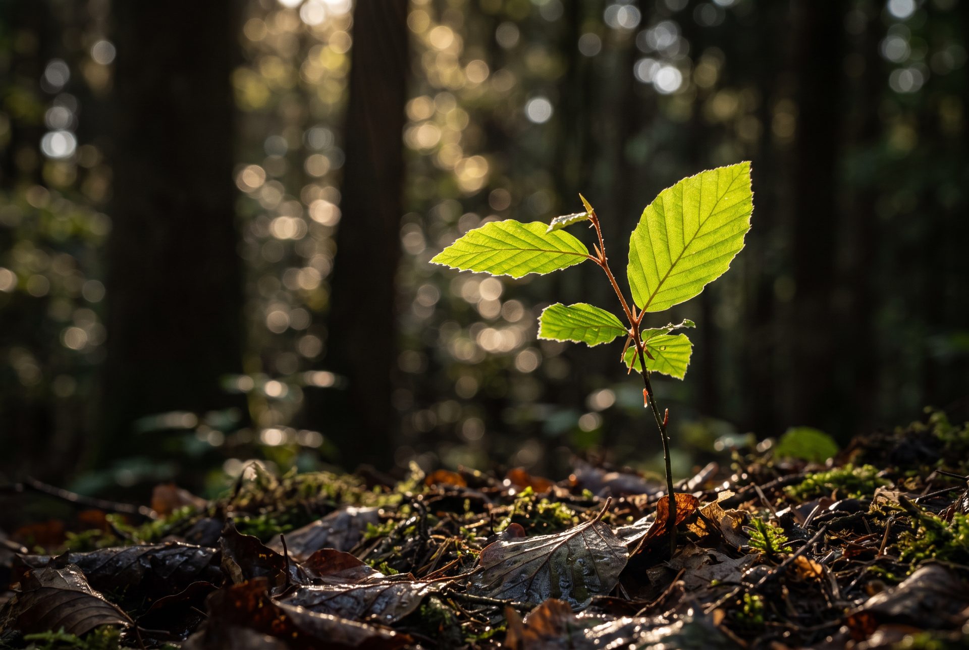 Beech Sapling in Forest Light