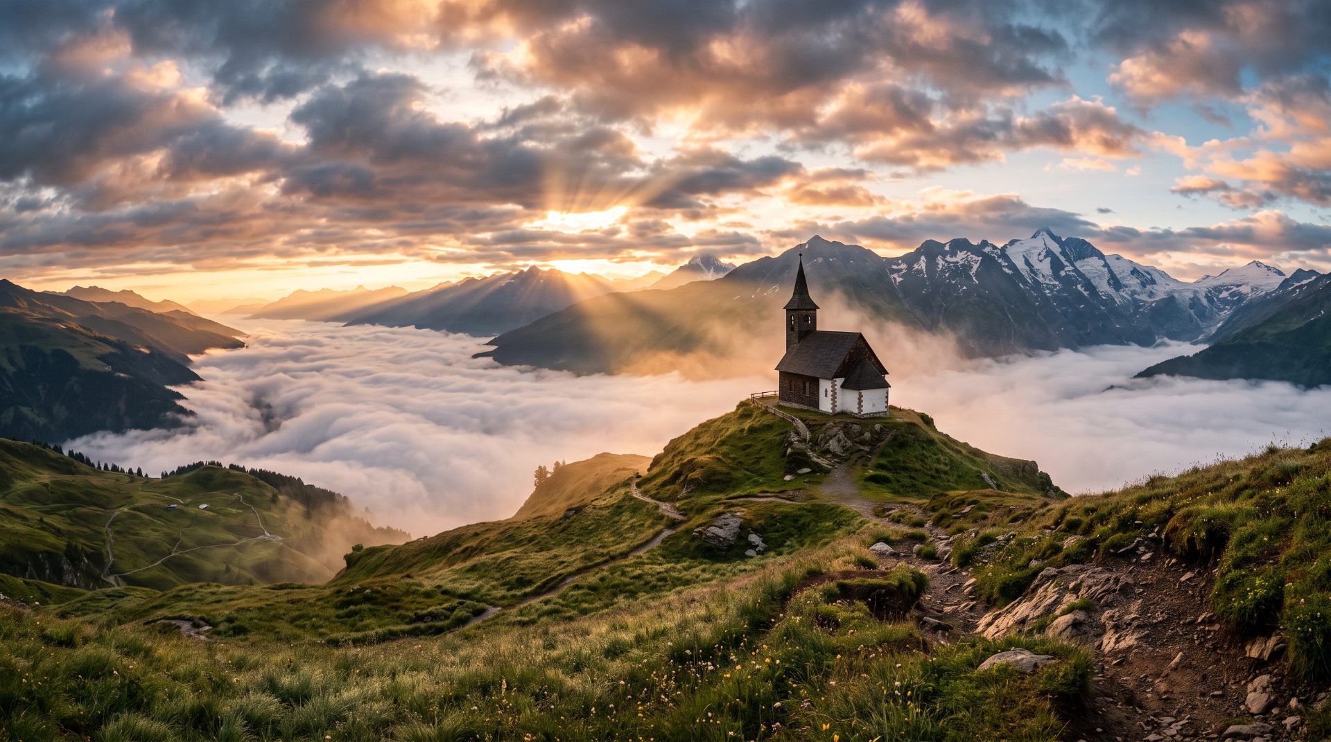Alpine Chapel Above the Clouds