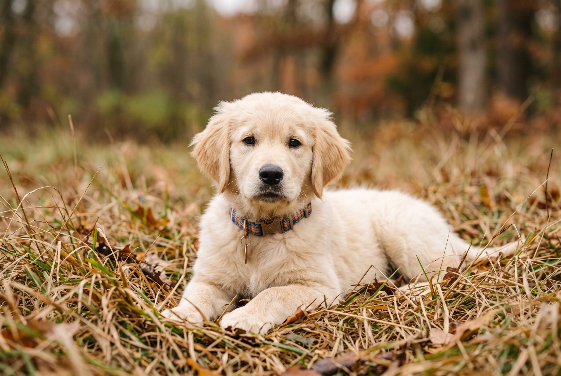 Golden Retriever Puppy in Autumn Leaves