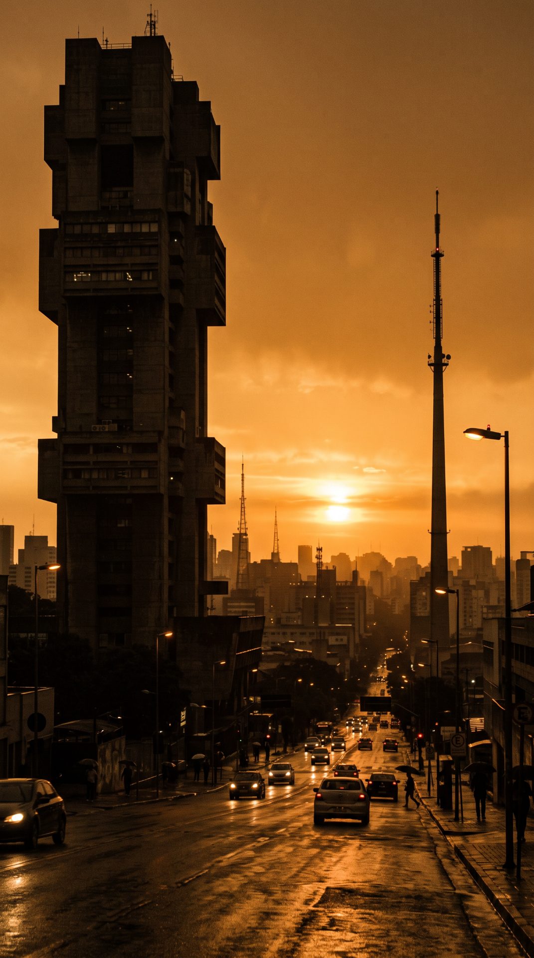 Brutalist Skyline at Sunset