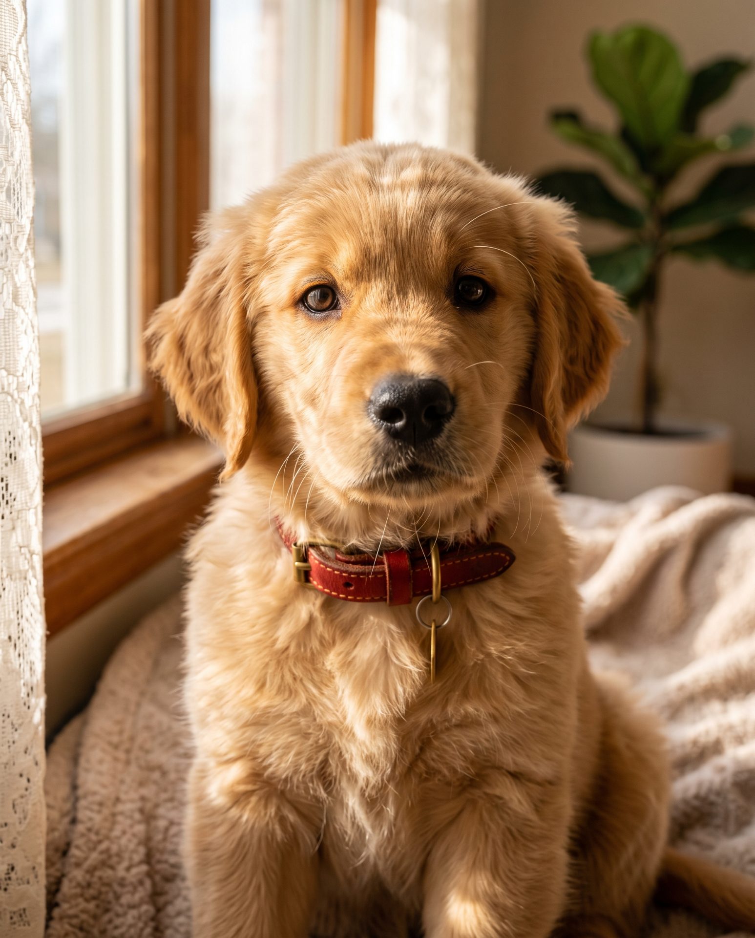 Golden Retriever Puppy by Window