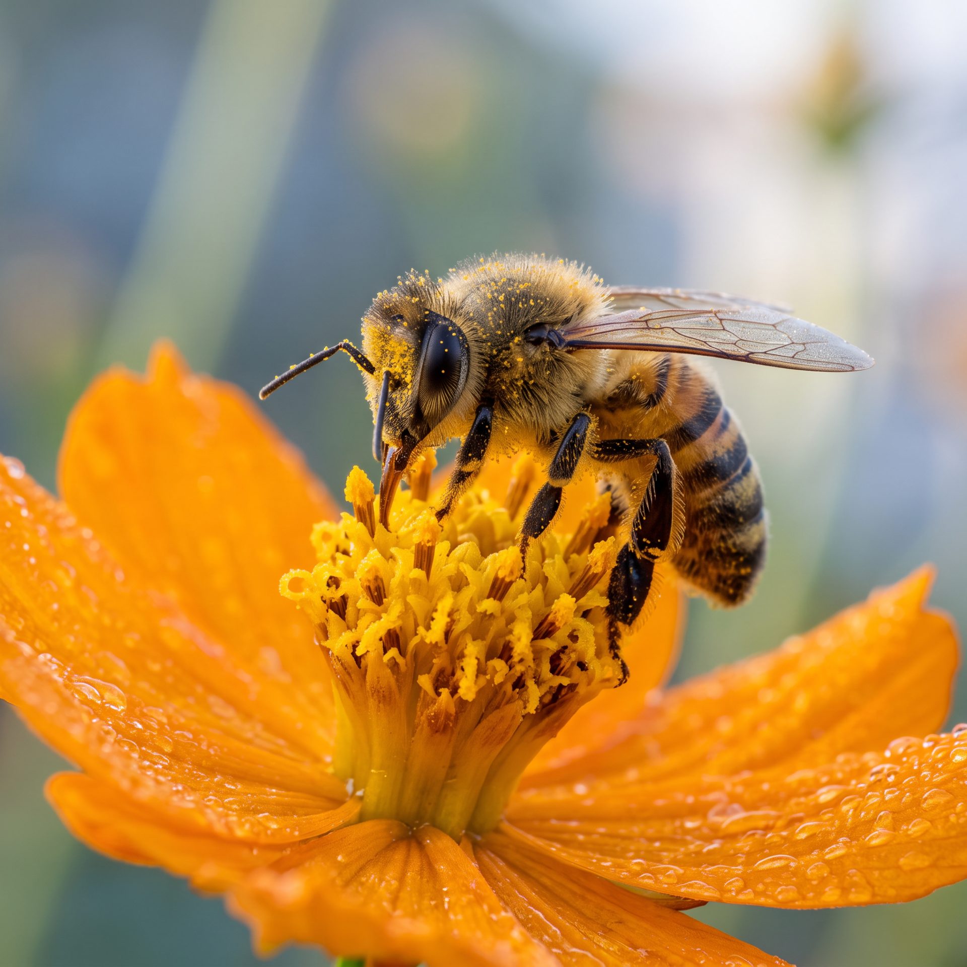 Honeybee on Vibrant Orange Flower