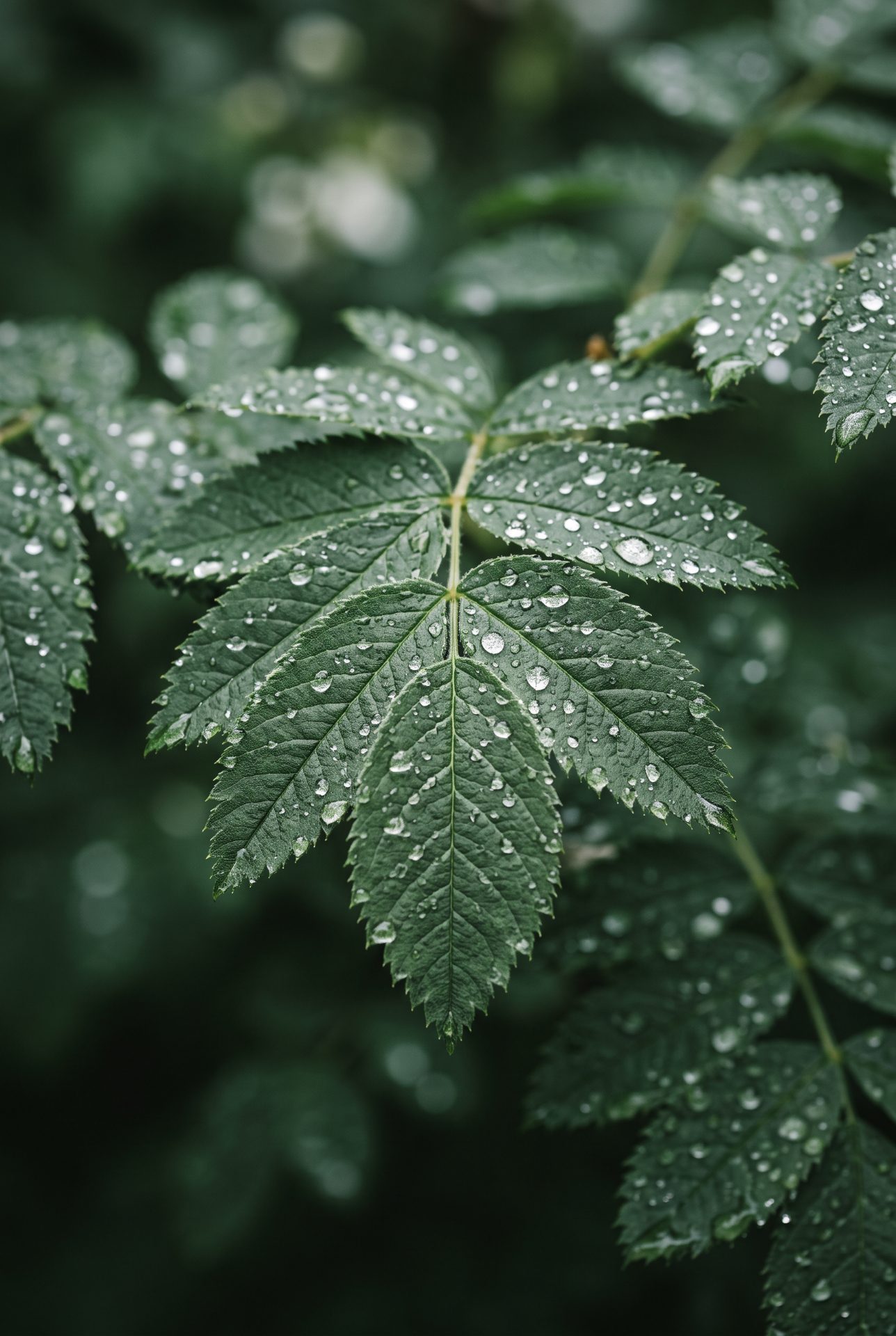 Glistening Raindrops on Green Leaves