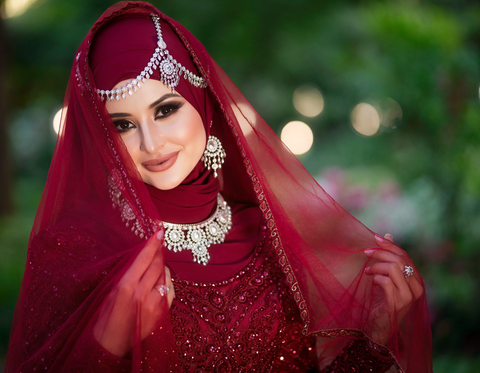 Crimson Veil Bridal Portrait