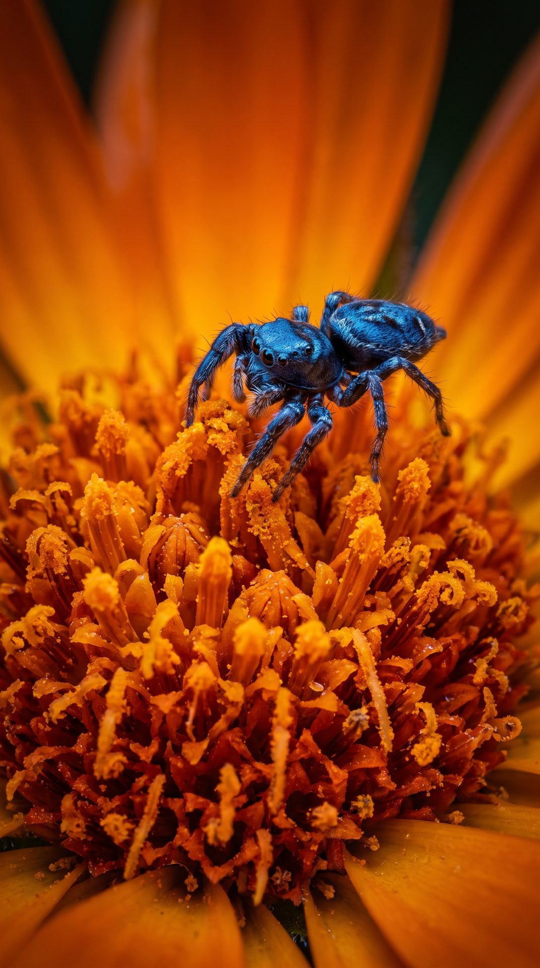 Cobalt Jumper on Marigold Pollen