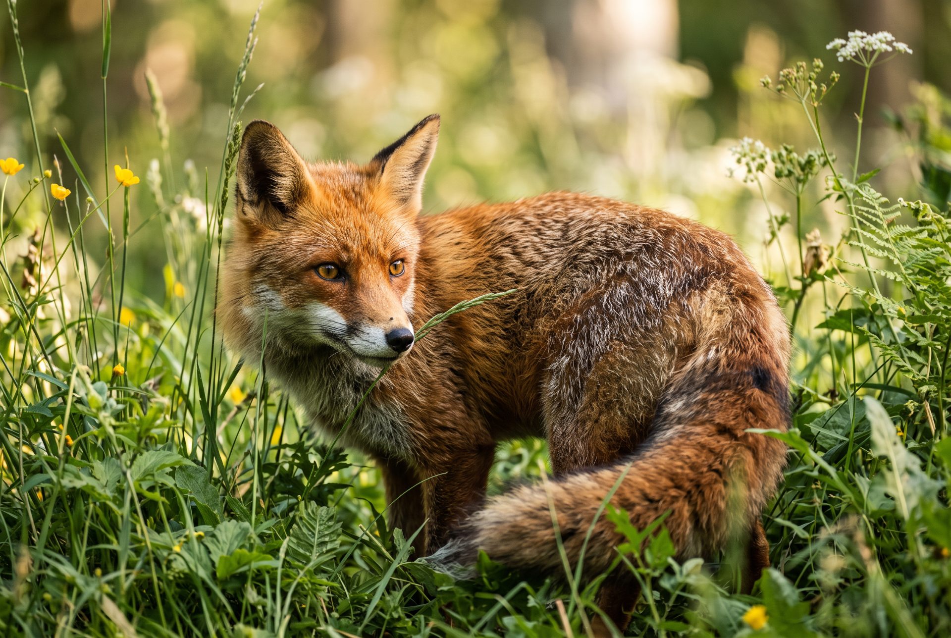 Red Fox in Sunlit Meadow