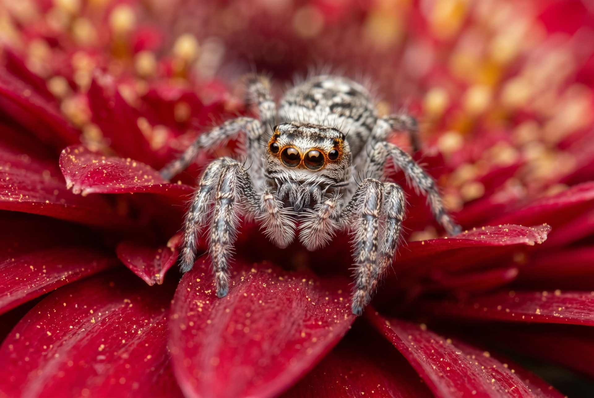 Jumping Spider on Red Flower