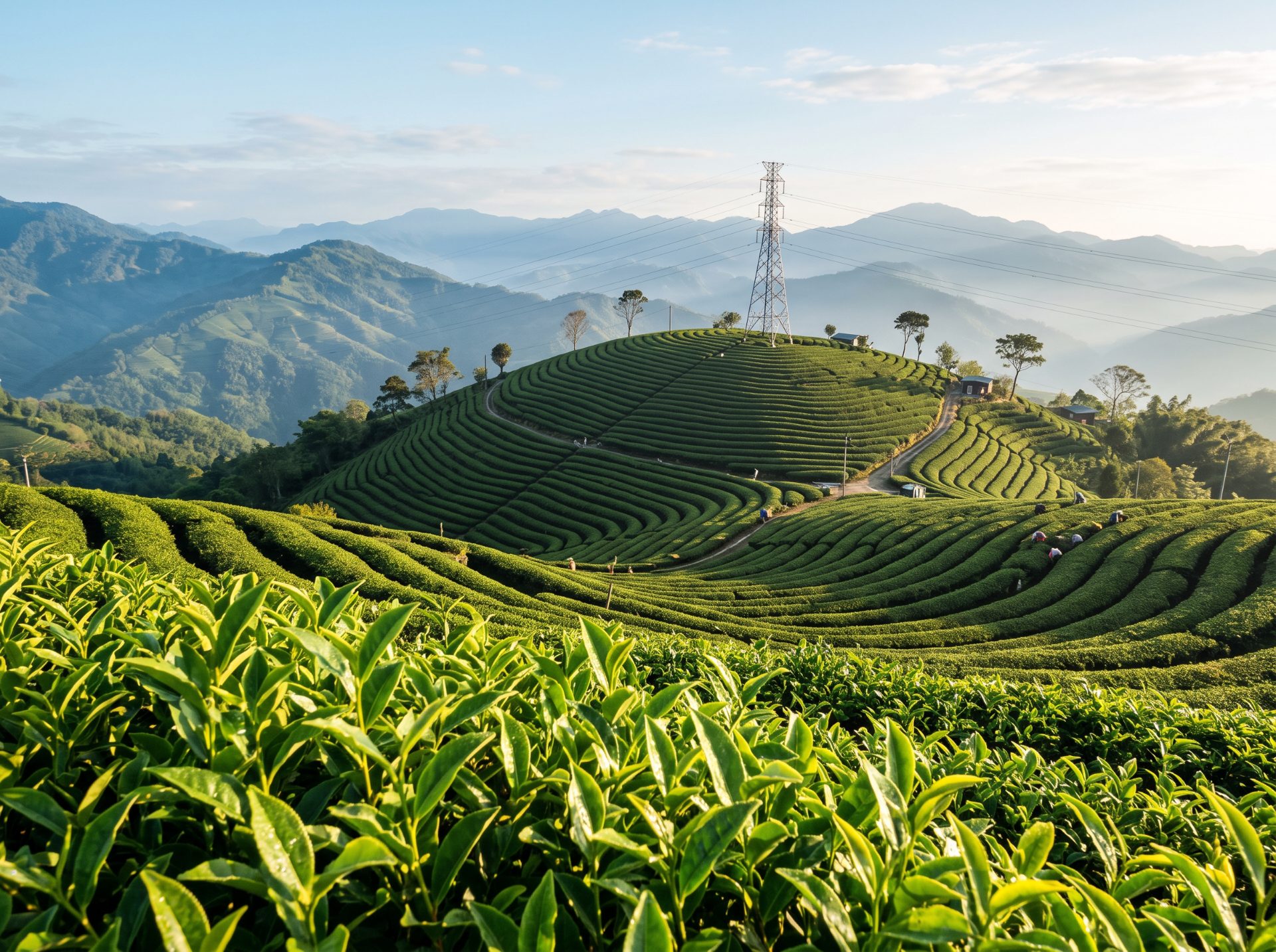 Terraced Tea Plantations at Dawn