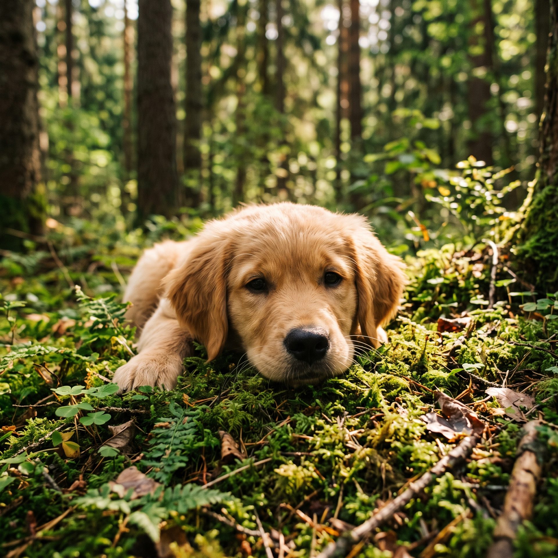 Golden Retriever Puppy in Forest