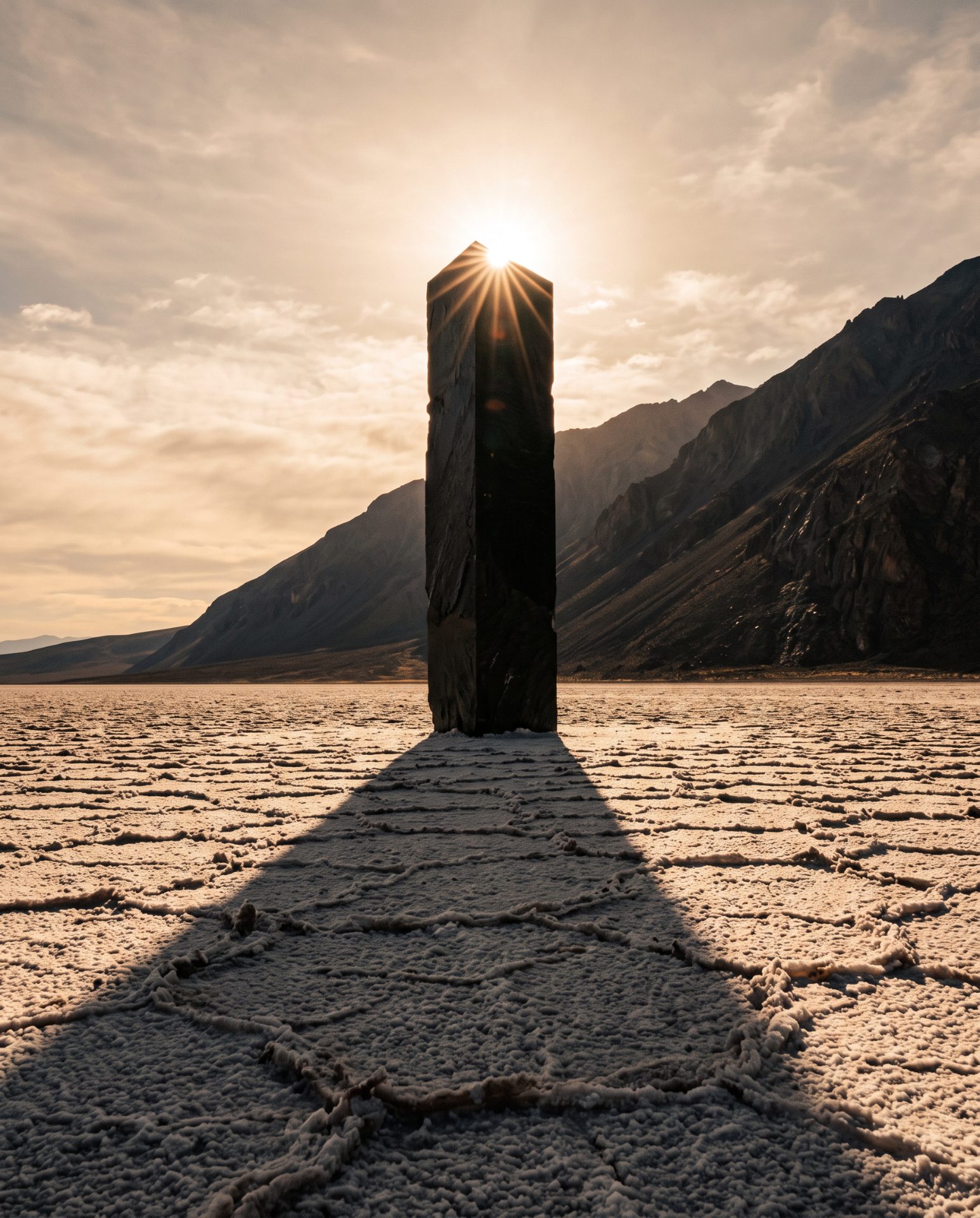 Obsidian Monolith in Salt Flat