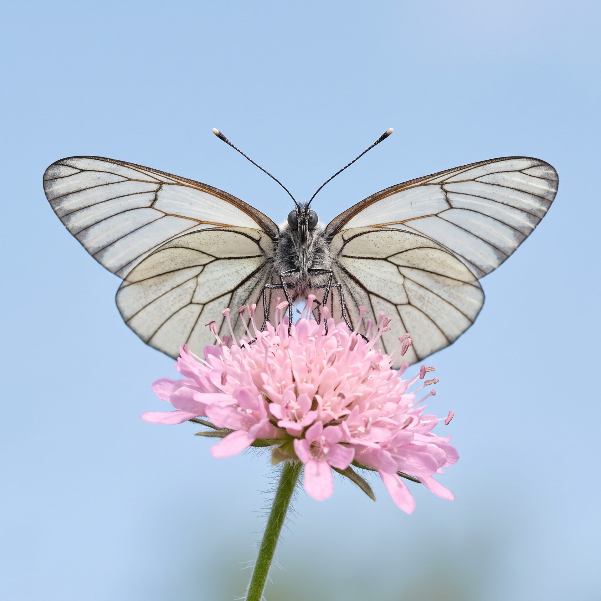 White Butterfly on Pink Scabiosa