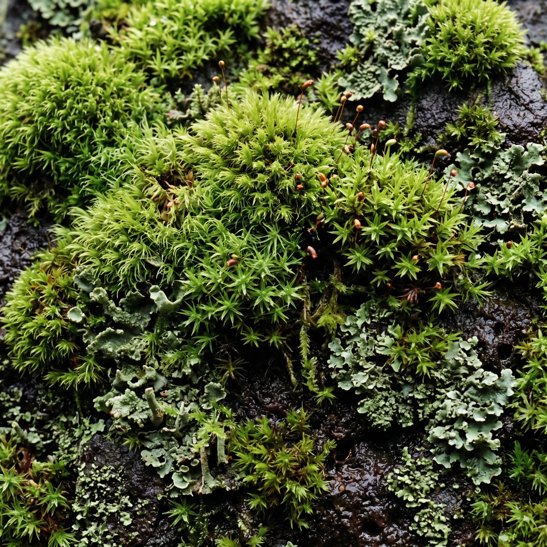 Vibrant Moss and Lichen Colony