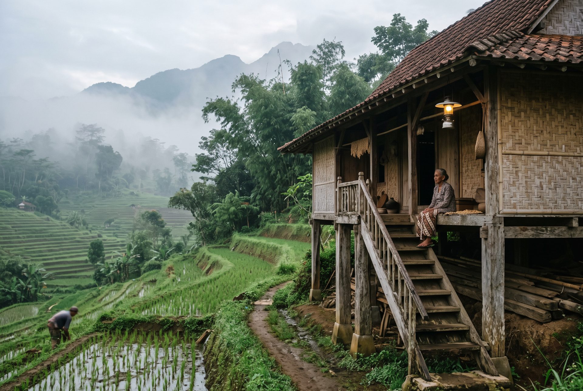 Javanese Mountain Village and Rice Terraces