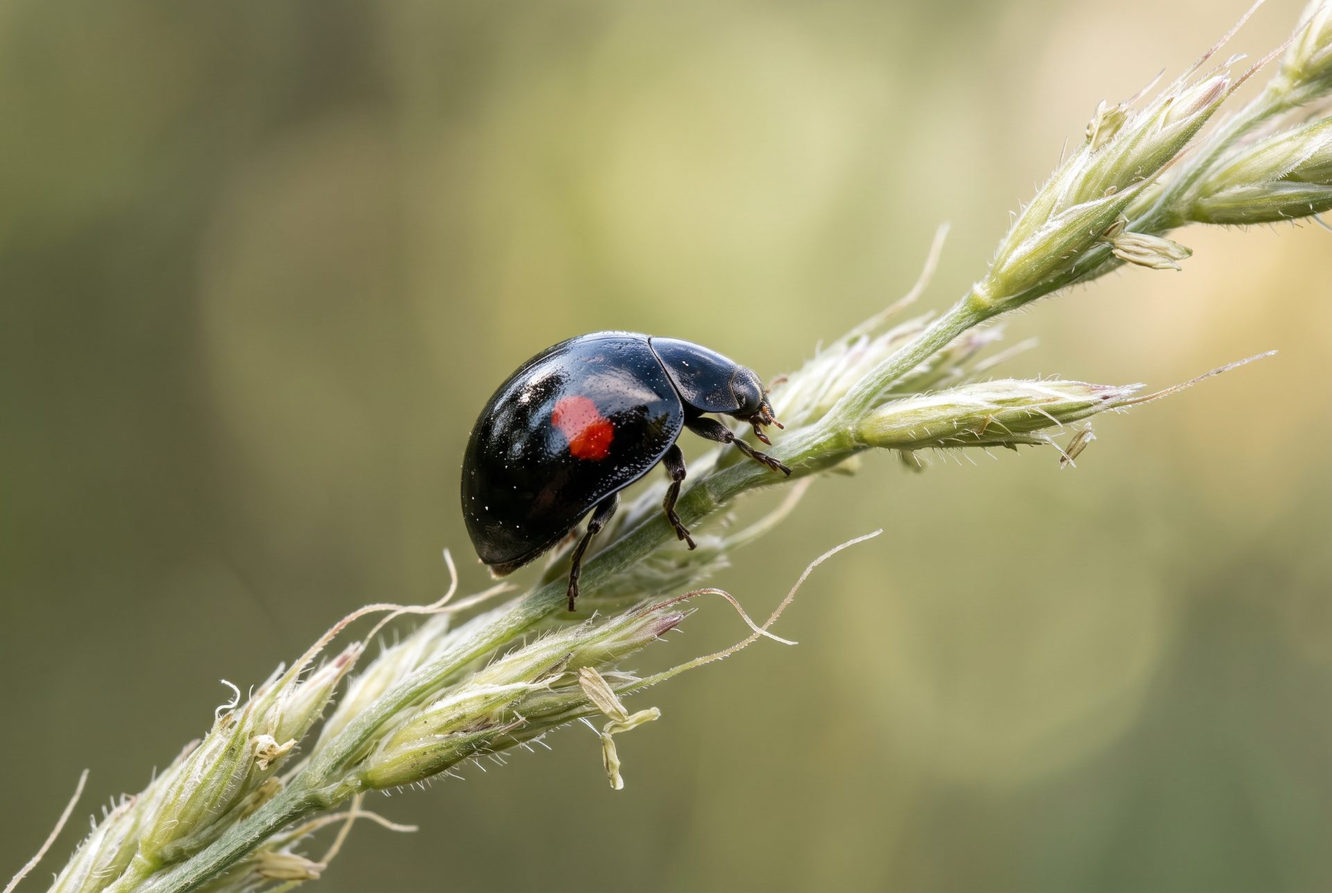 Rare Black Ladybug on Grass