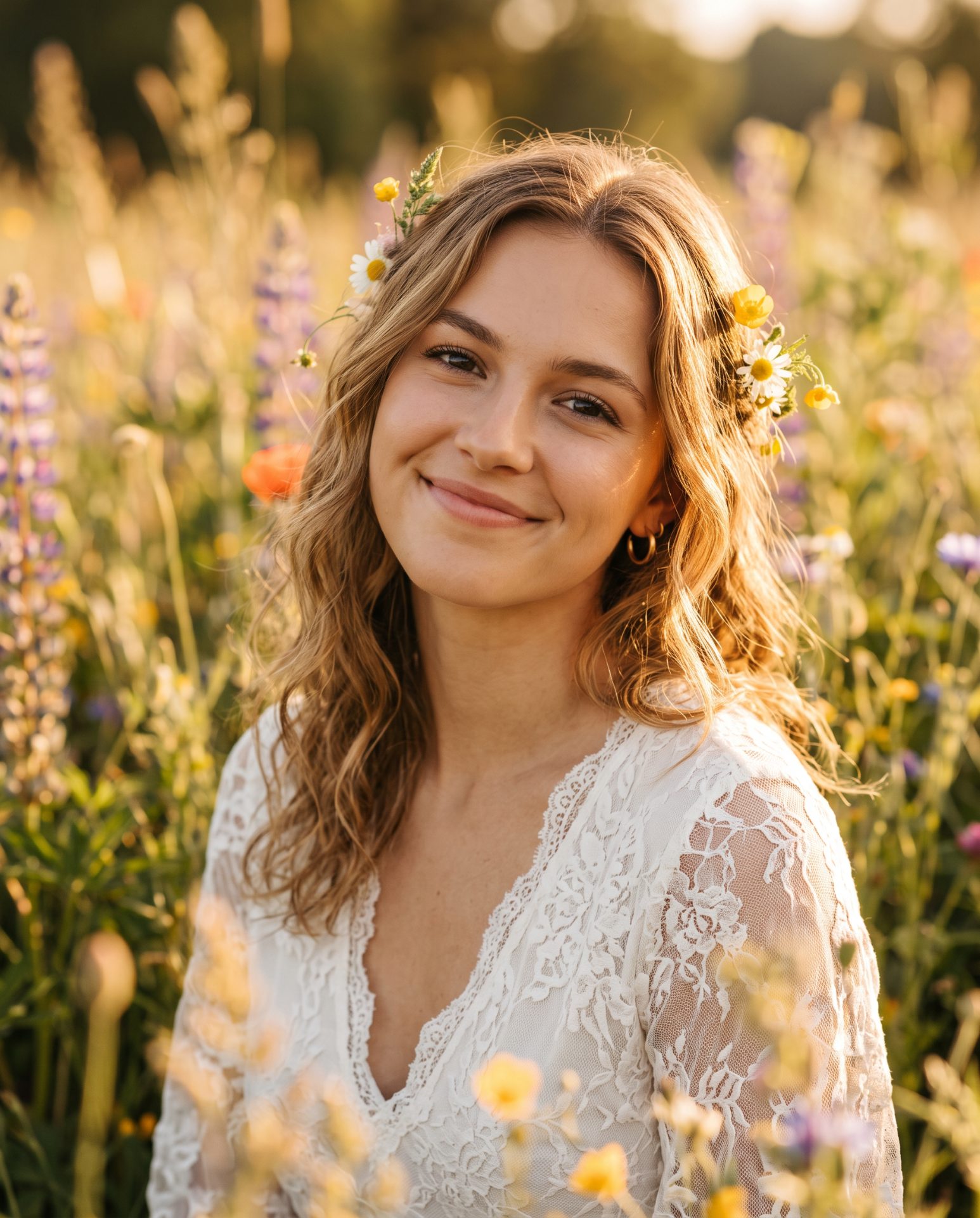 Radiant Woman in Wildflower Field