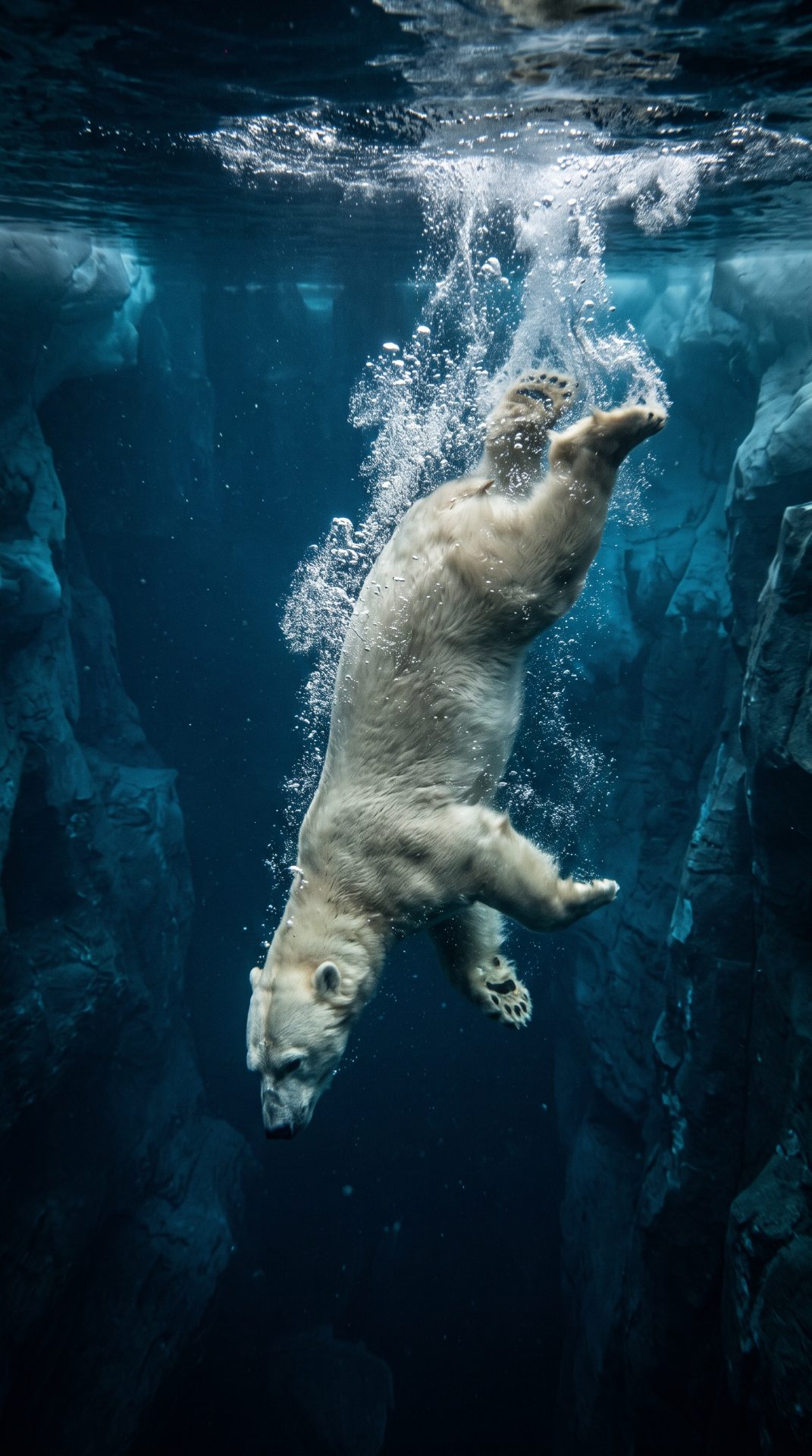 Polar Bear Diving into Depths