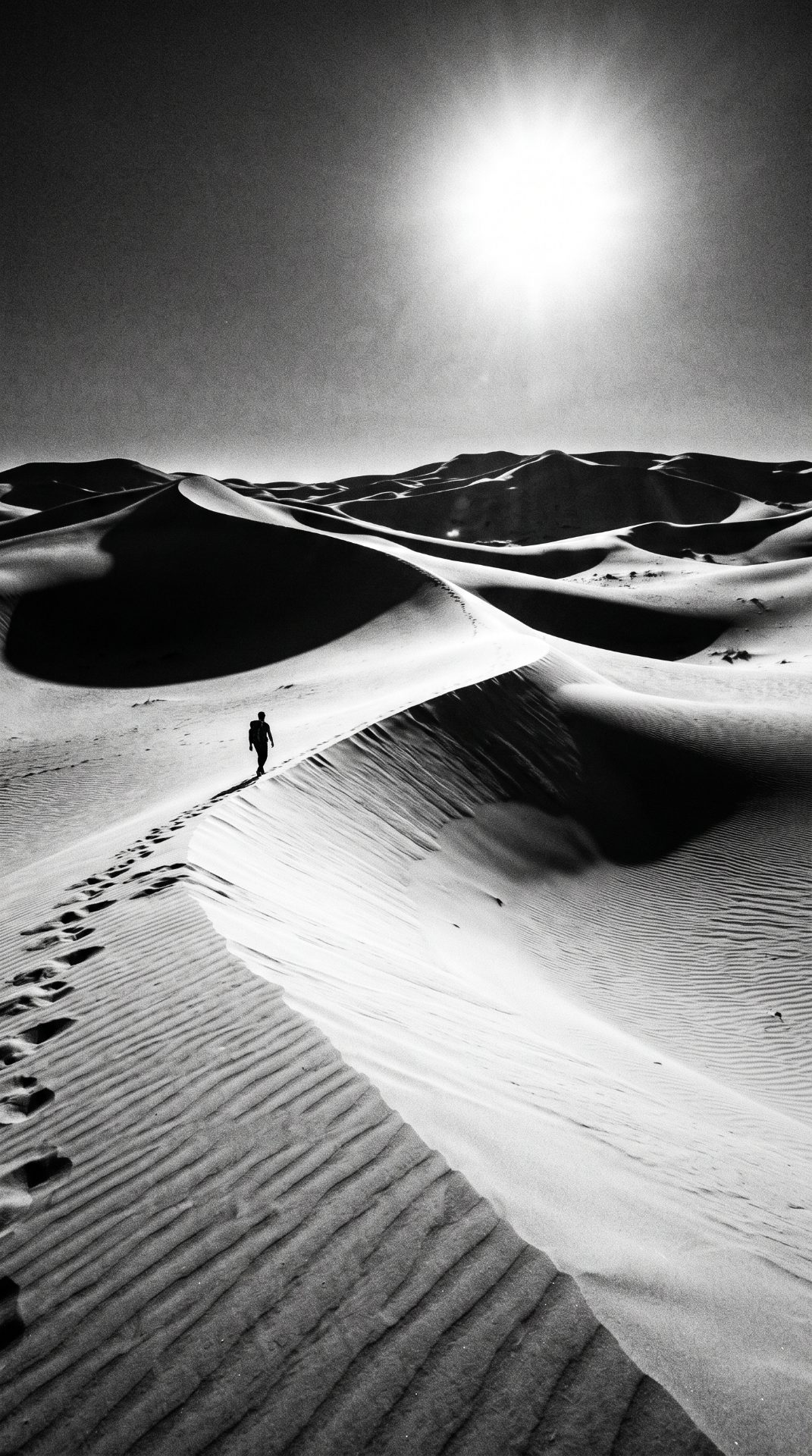 Lone Traveler In Endless Dunes