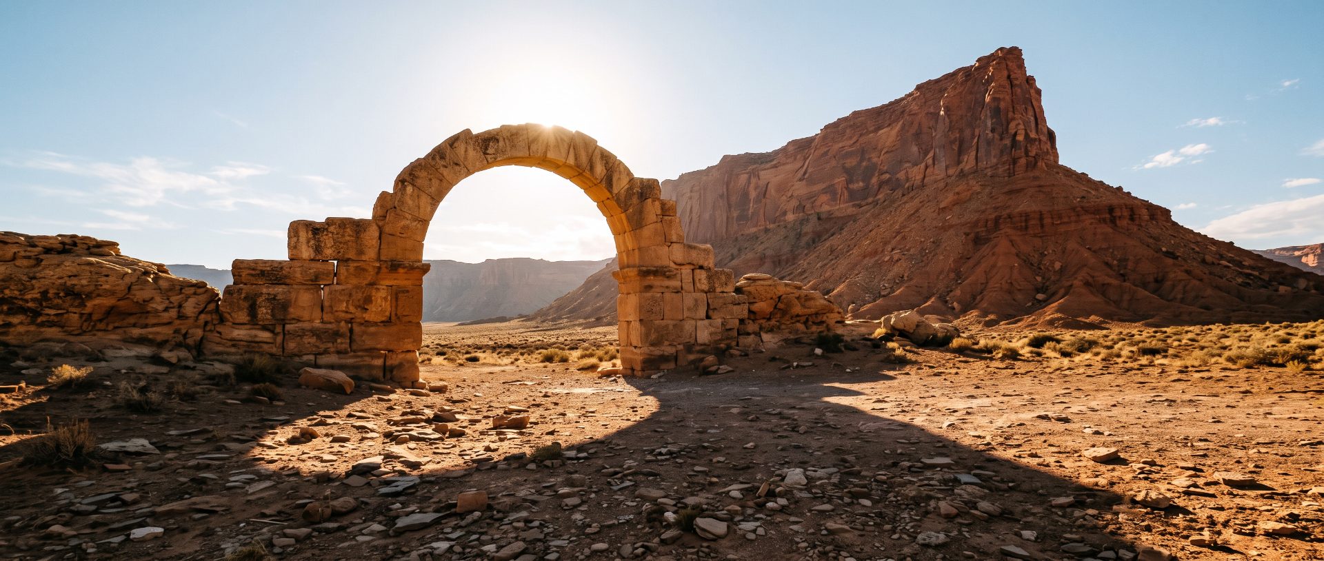 Ancient Stone Archway in Desert Canyon